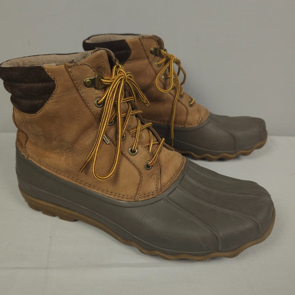 Sperry Avenue Duck Boots Men Size 10.5M Brown Tan Leather Rubber Waterproof